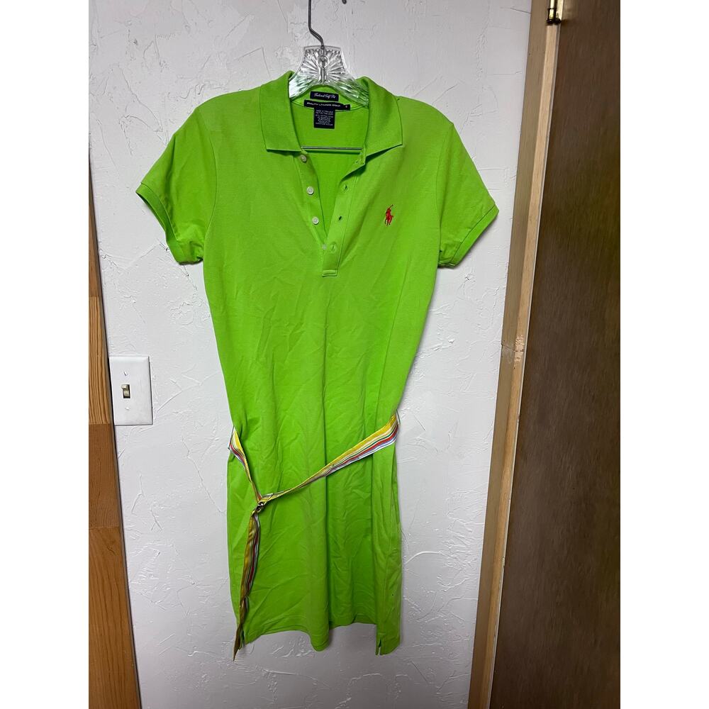 Ralph Lauren Lime Green Polo Shirt Dress with Striped Waist Tie